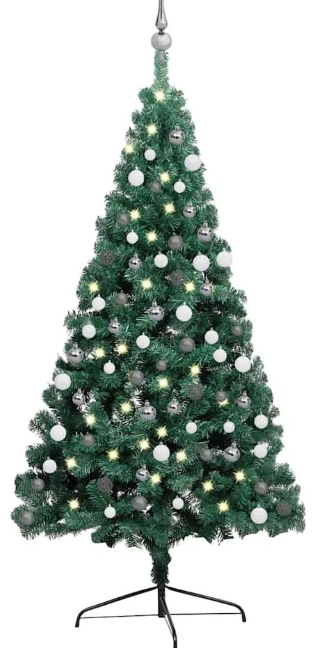 vidaXL Jumătate brad Crăciun artificial cu set globuri verde 180 cm