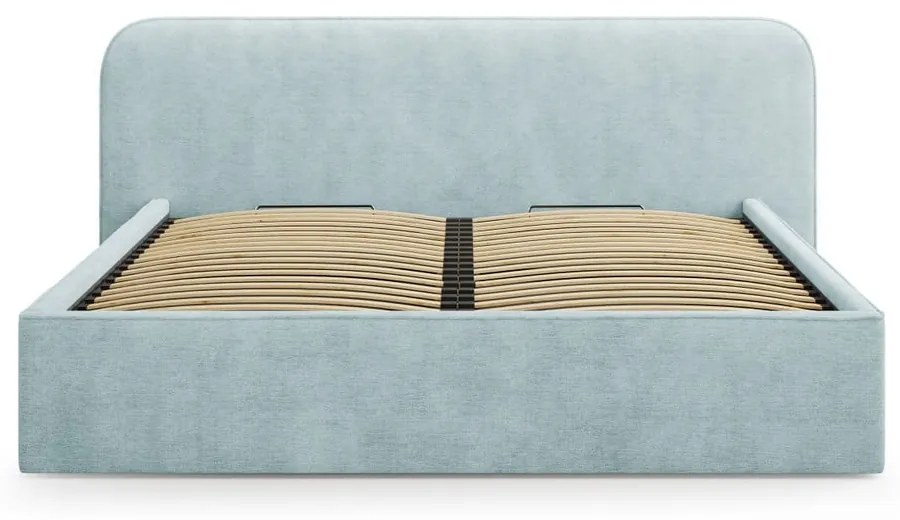 Pat matrimonial verde mentă tapițat cu spațiu de depozitare cu somieră 140x200 cm Elizabeth – Micadoni