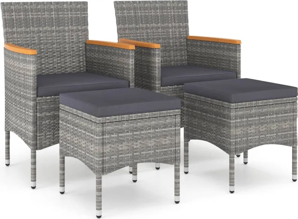 vidaXL Set cu scaun de grădină și taburet, 4 piese, gri, poliratan