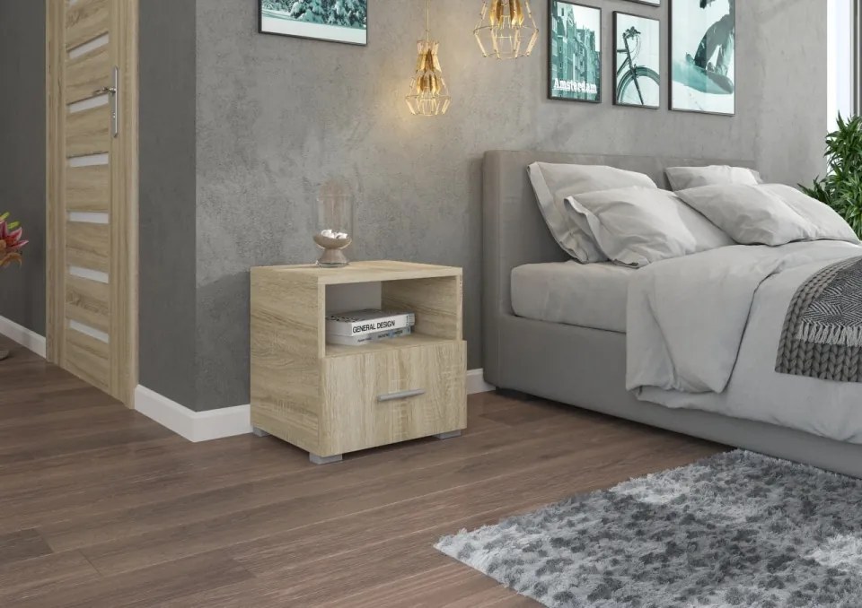 Noptiera cu sertare, 40x40.2x37 cm, Emi, ADRK Furniture (Culoare: Alb cu maner 4)