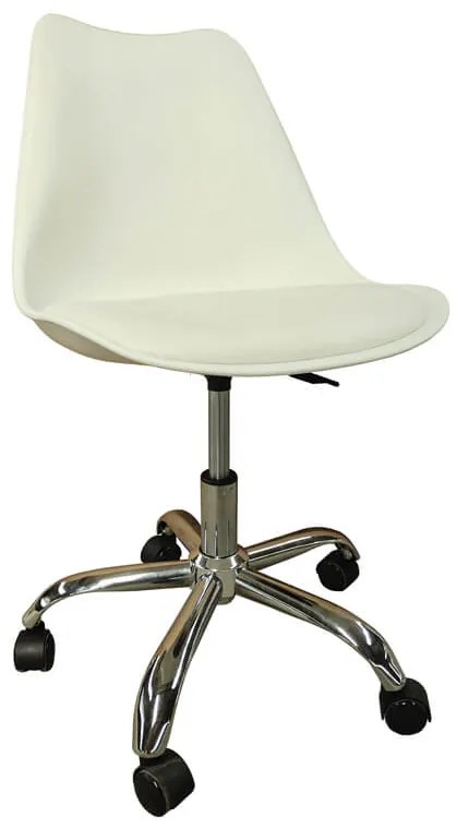 Scaun birou Freddy, rotativ, alb, polipropilena, piele ecologica, picioare metalIce cromate