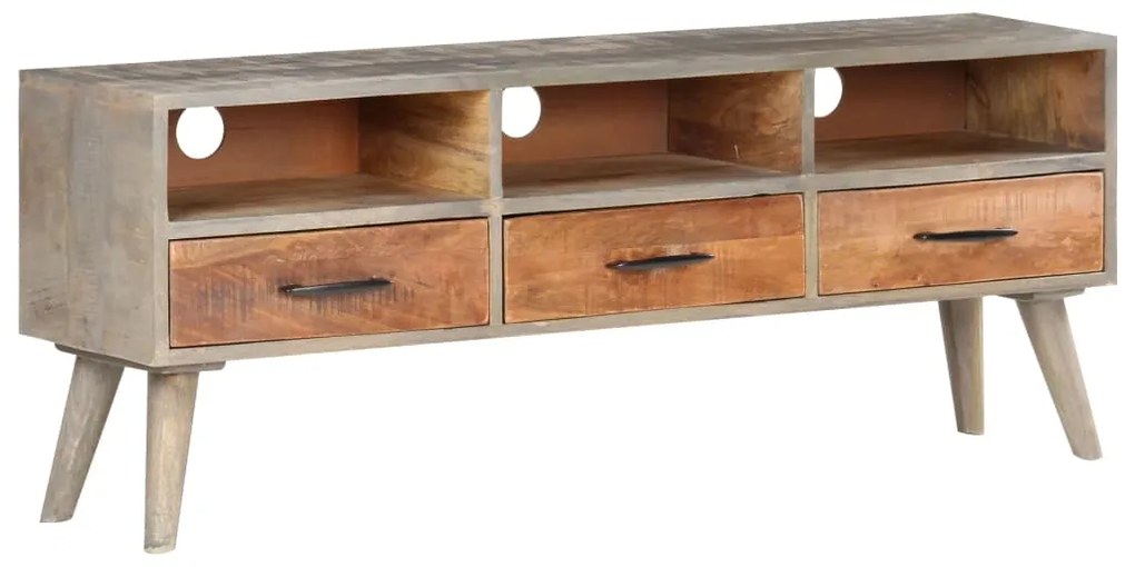 vidaXL Comodă TV, gri, 130x35x51 cm, lemn masiv de mango nefinisat