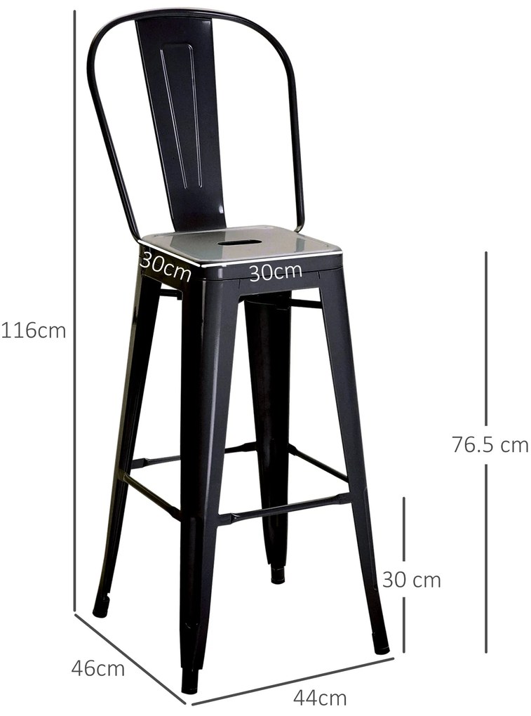 HOMCOM Set 2 Taburete de Bucătărie cu Spătar Detașabil și Reazem pentru Picioare, 44x49x116 cm, Roșu | Aosom Romania