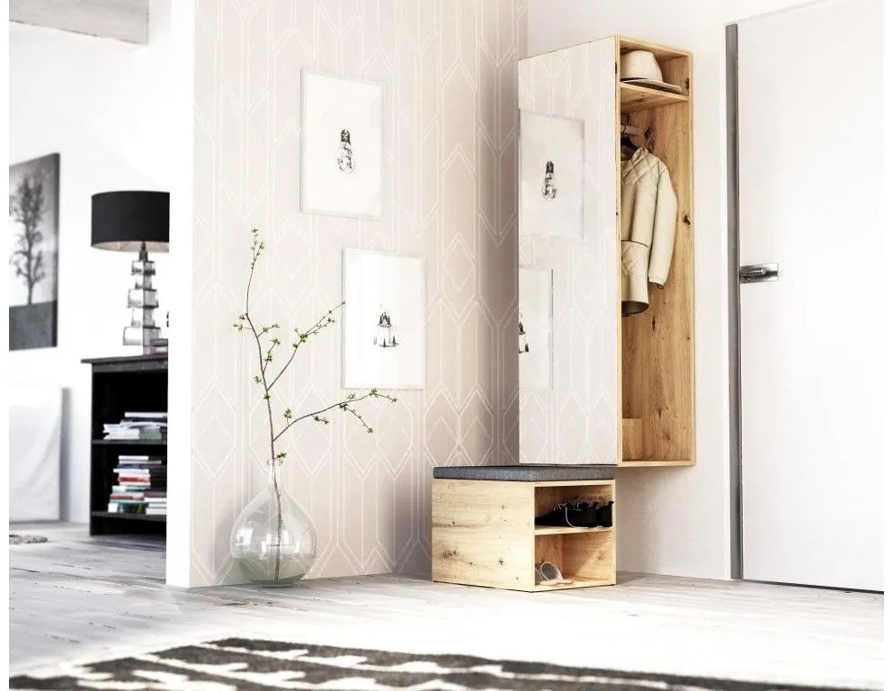 Set mobilier pentru hol Clover (alb + stejar artisan) (so zrkadlom). 1091814
