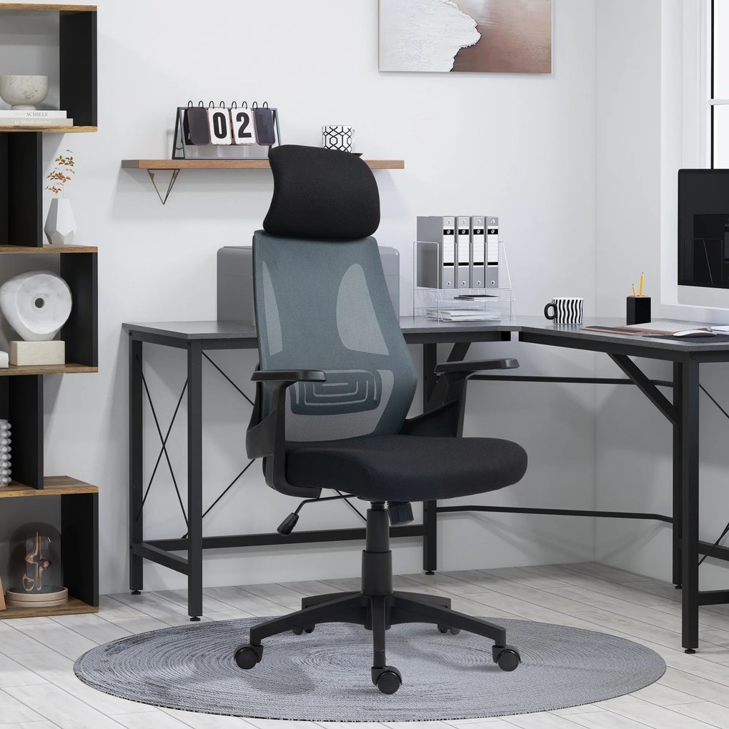 HOMCOM Scaun Ergonomic de Birou cu Suport Lombar, Tetieră și Înălțime Reglabilă, 66x58x115-123 cm, Negru | Aosom Romania