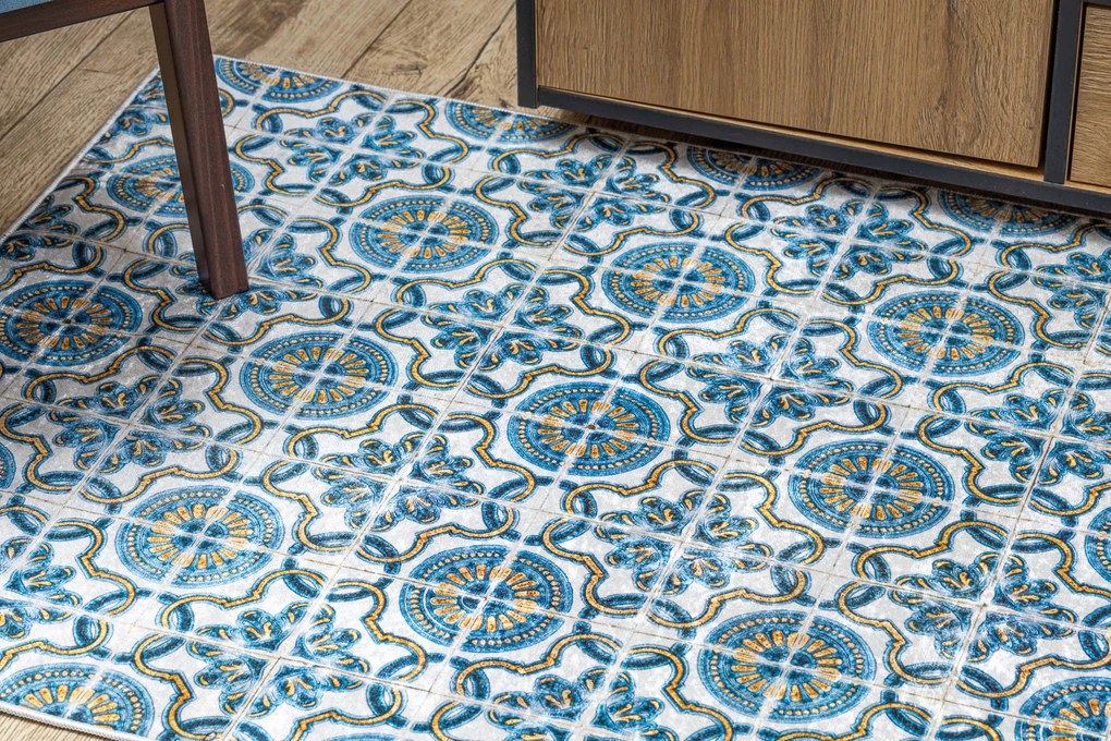 ANDRE 53020 covor lavabil gresii de Lisbona, bucatarie, anti-alunecare - albastru / bej