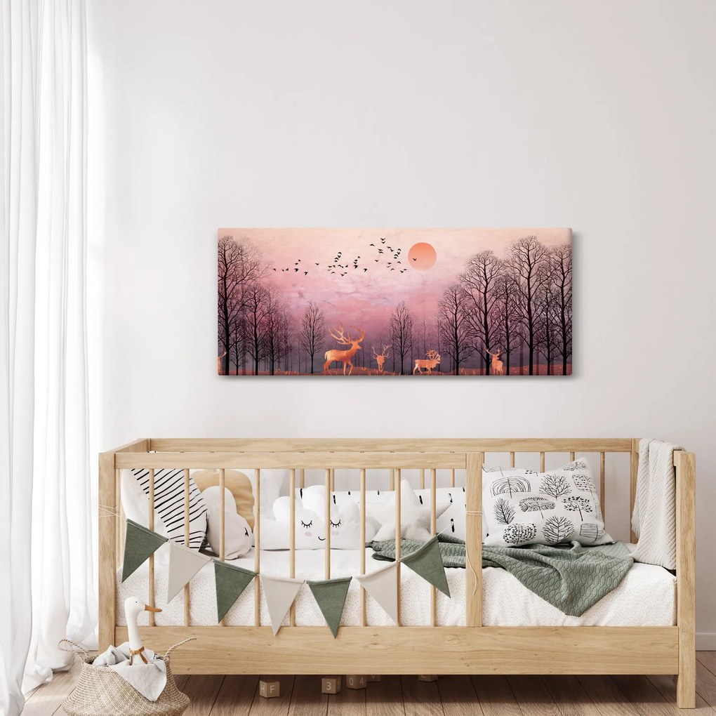 Tablou - Căprioare în strălucirea apusului de soare (120x50 cm)