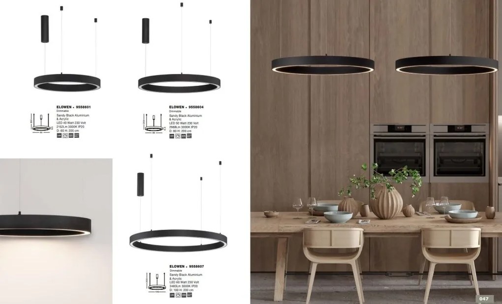 Lustra LED design circular ELOWEN negru, diametru 60cm