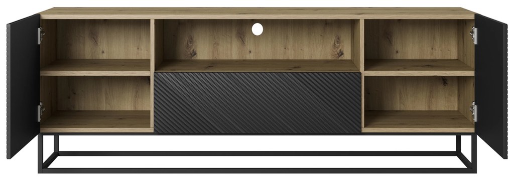 Comodă TV cu sertar și cadru metalic Asha 167 cm - artisan / negru mat