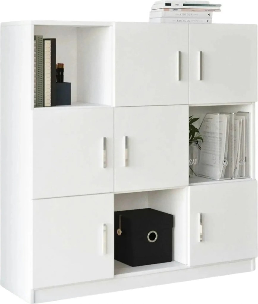 Comoda VO7-W, alb, PAL melaminat, 120x38x122 cm