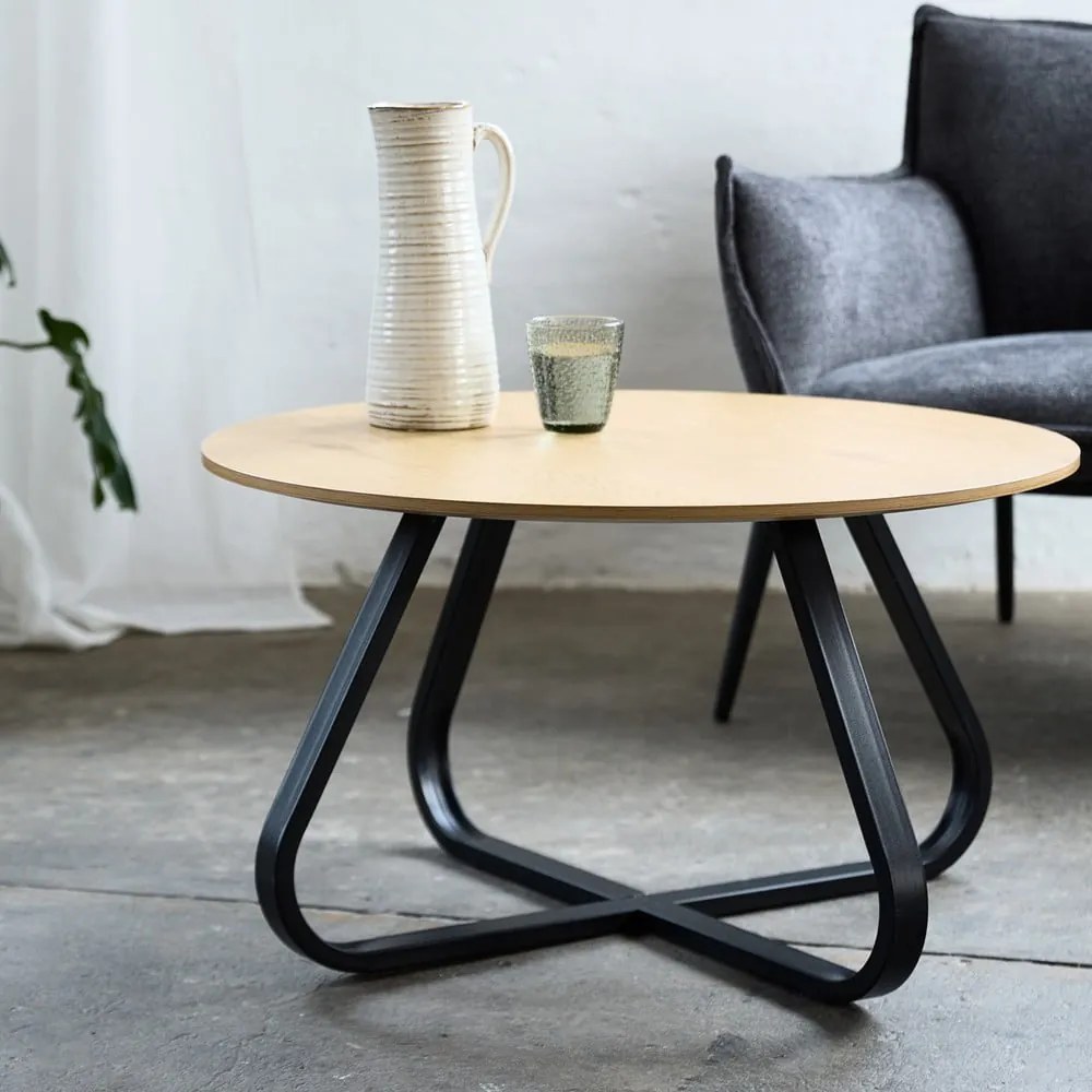 Măsuță de cafea în culoare naturală rotundă cu blat cu aspect de lemn de stejar ø 80 cm Cesura – Unique Furniture