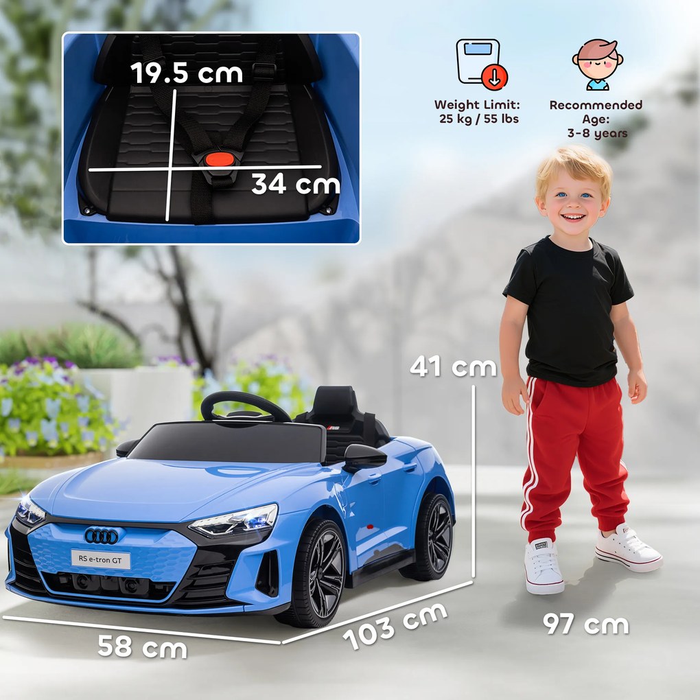 HOMCOM Mașinuta Electrica Copii cu Motor Dublu Mașină Electrică 12V 4,5Ah Suportă până la 25 kg 103x58x41 cm Albastră | Aosom Romania