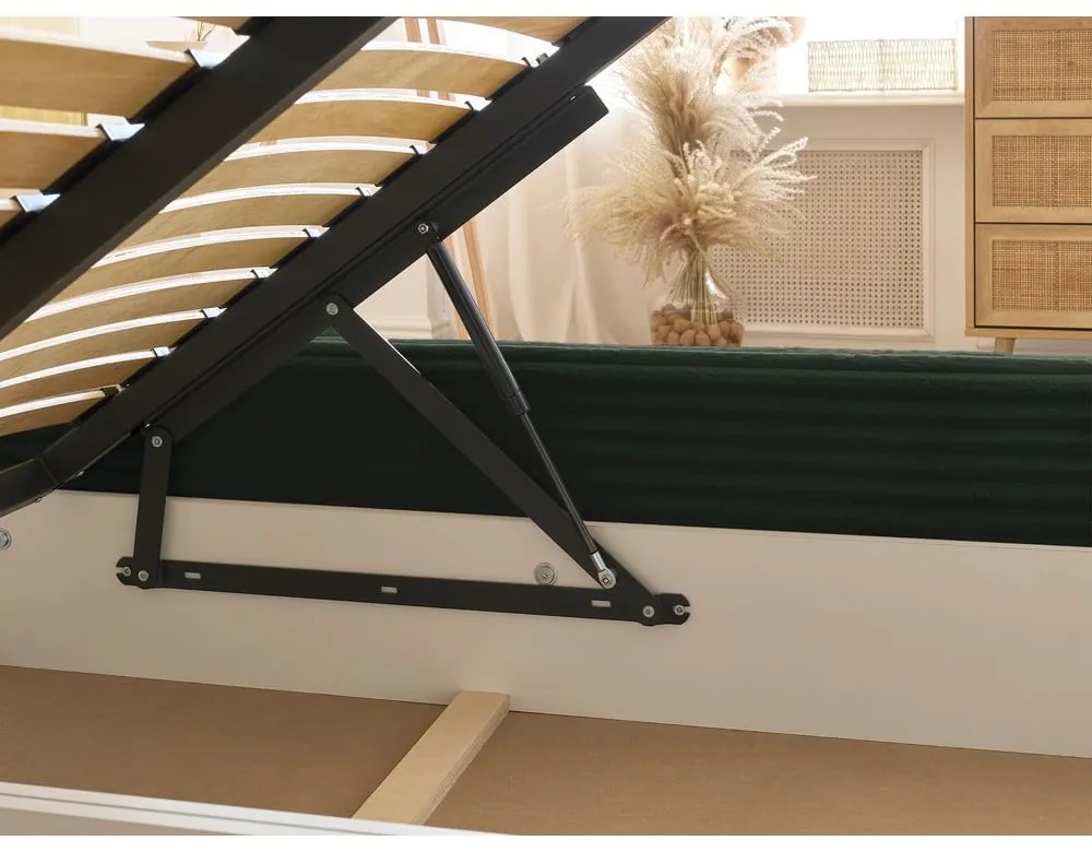 Pat matrimonial verde închis tapițat cu spațiu de depozitare cu somieră 180x200 cm Jade – Bobochic Paris