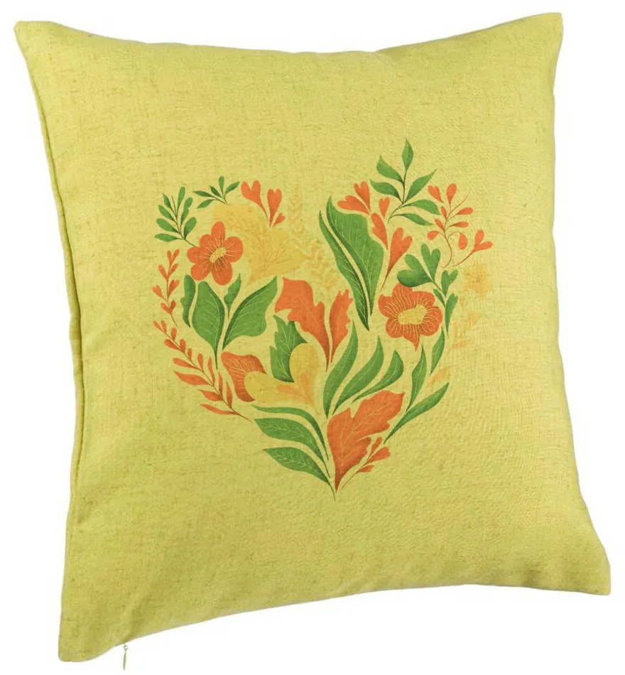 Perna Decorativa, Model Love Flowers, 40x40 cm, Verde, Husa Detasabila, Burduf