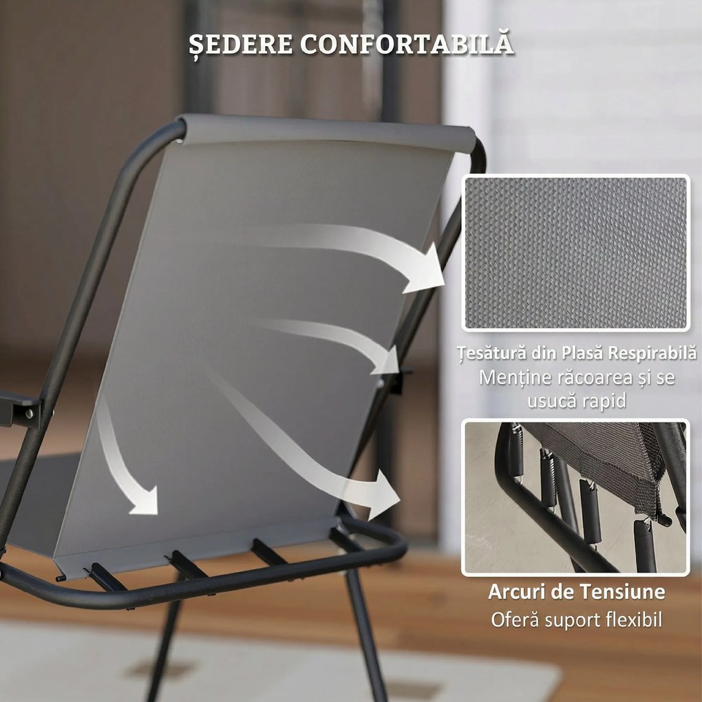 Outsunny Set de Mobilier de Grădină din 6 Piese cu Umbrelă de Soare, Masă și Scaune Pliante, Ф80x70 cm, Gri | Aosom Romania