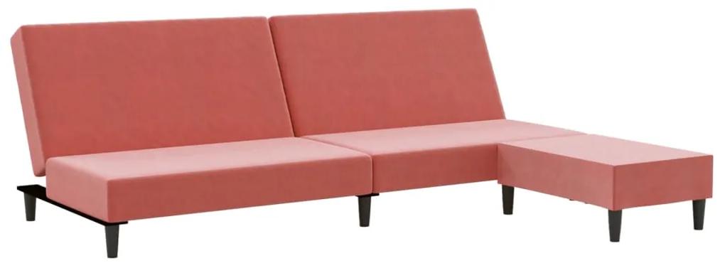 Canapea 2 locuri, cu taburet, roz, catifea Roz, Cu suport de picioare