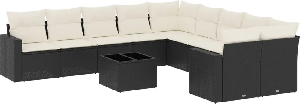 vidaXL Set canapele de grădină cu perne, 11 piese, negru, poliratan