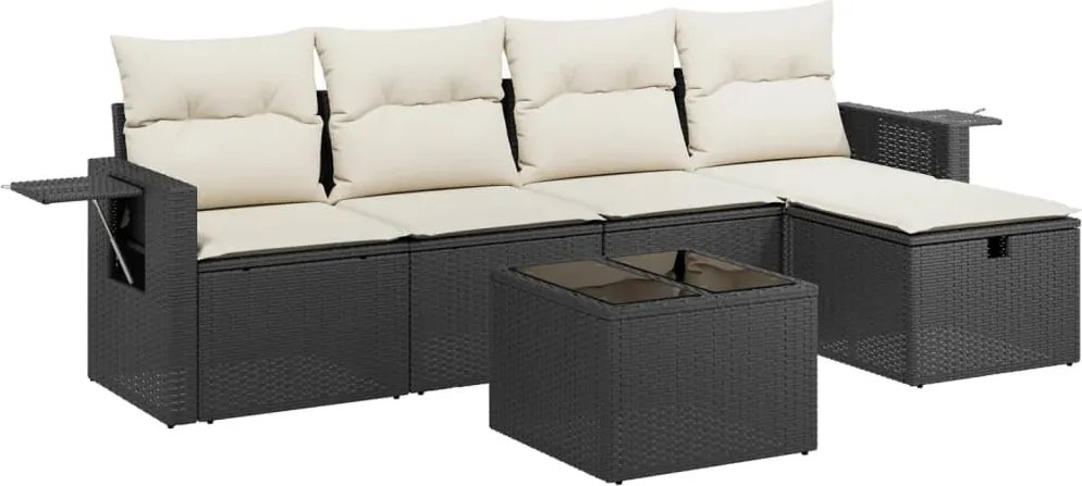 vidaXL Set mobilier de grădină cu perne, 6 piese, negru, poliratan