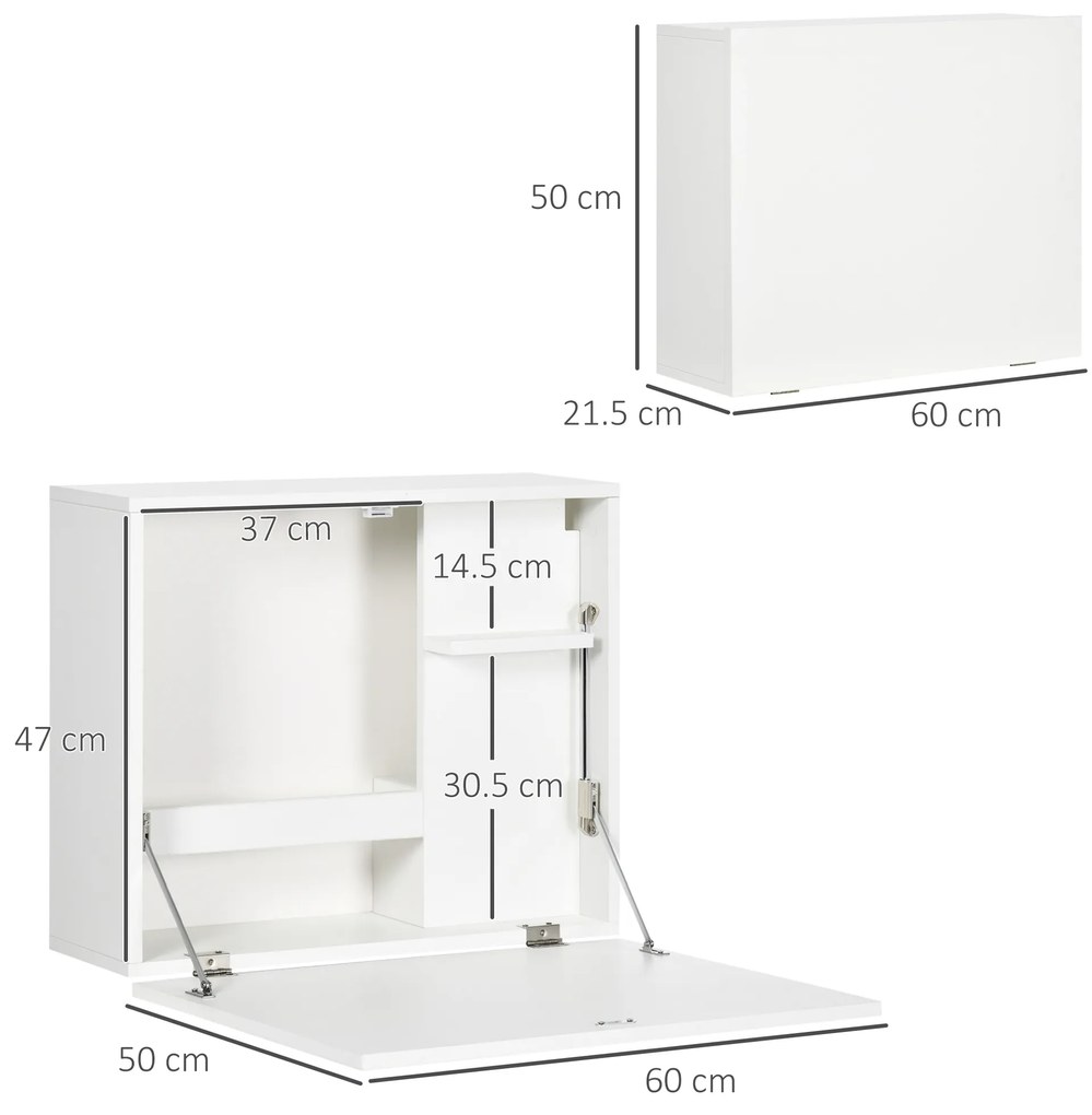 HOMCOM Birou Suspendat Pliabil cu Rafturi, Ideal pentru Spații Mici, Design Modern, Alb | Aosom Romania