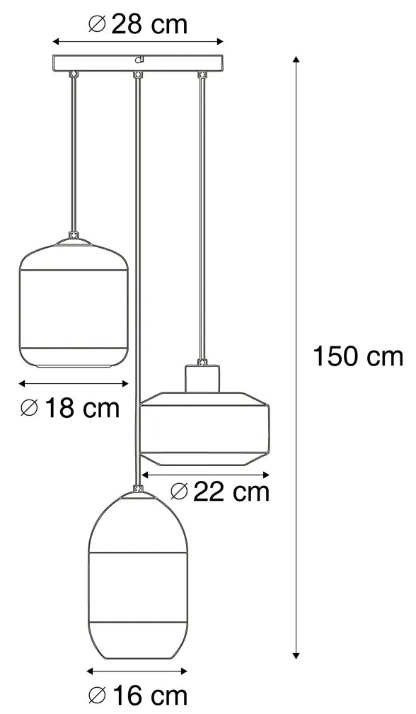 Lampă suspendată modernă neagră cu sticlă ambră cu 3 lumini - Sheena