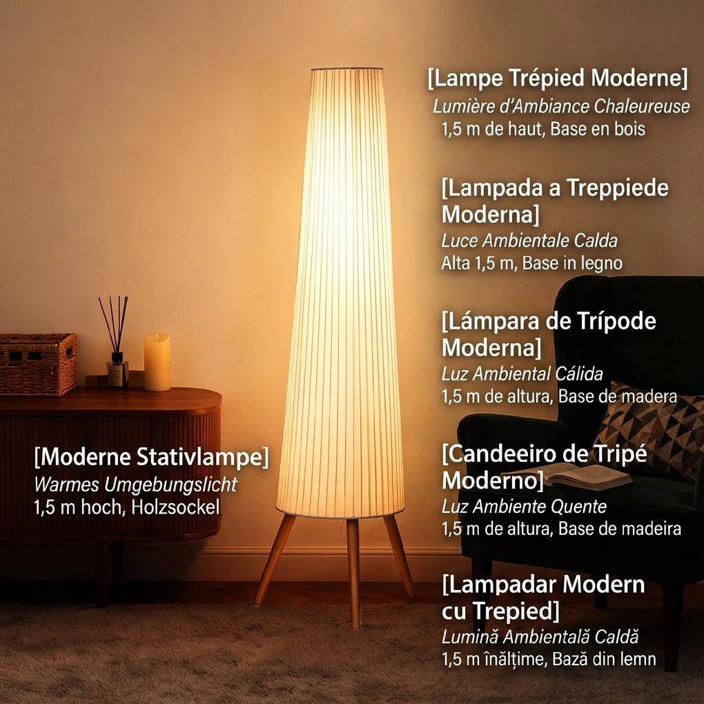 Lampă de podea HOMCOM cu trepied, întrerupător de picior și luminozitate reglabilă, 46x46x153 cm, albă | Aosom Romania