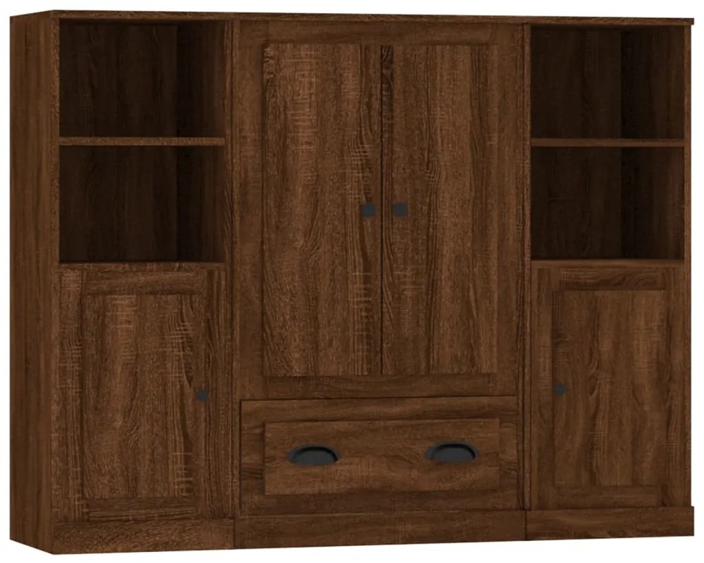 3185326 vidaXL Dulapuri înalte, 3 buc., stejar maro, lemn prelucrat