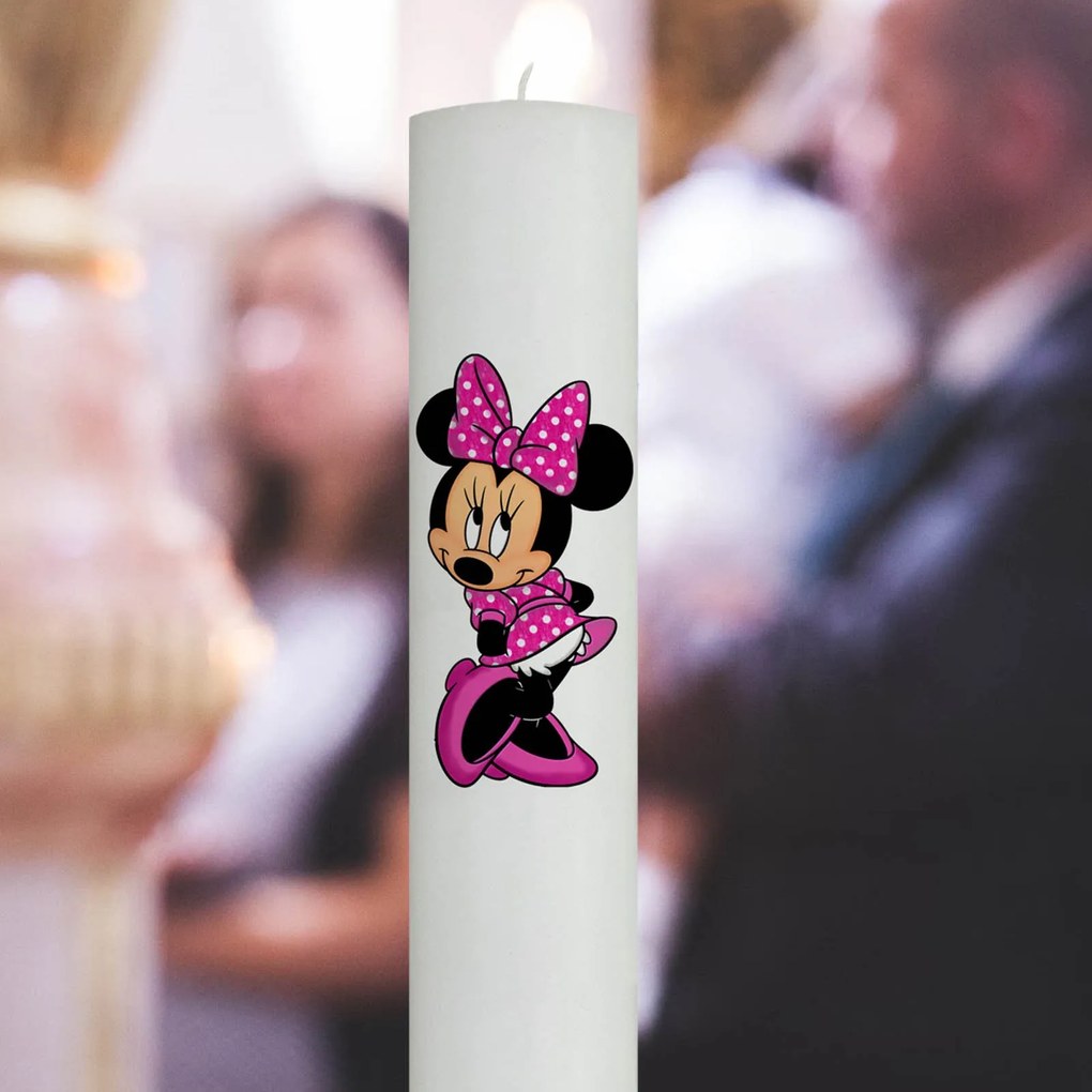 Lumanare Botez Minnie cu rochita roz 5,5 cm, 50 cm
