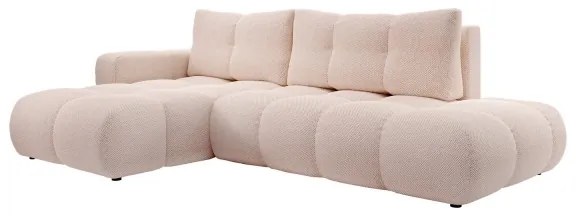 Colțar extensibil tapițat ALMADA, formă L, cu spațiu de depozitare, versiune stânga, roz