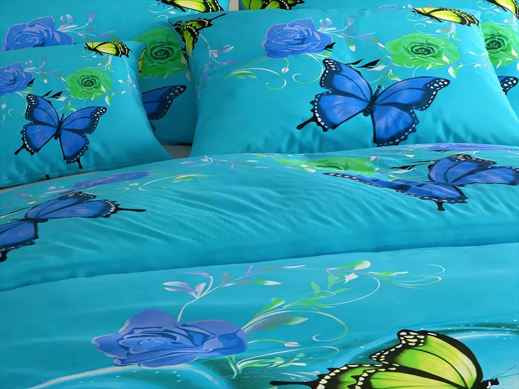 Lenjerie de pat din bumbac FLUTURE ALBASTRU SI VERDE albastru Dimensiune lenjerie de pat: 70 x 90 cm | 140 x 200 cm