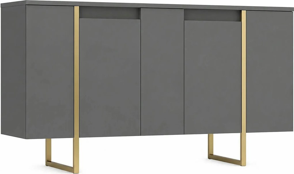 Comoda living gri LUXE, PAL melaminat/metal, 160x35x80 cm