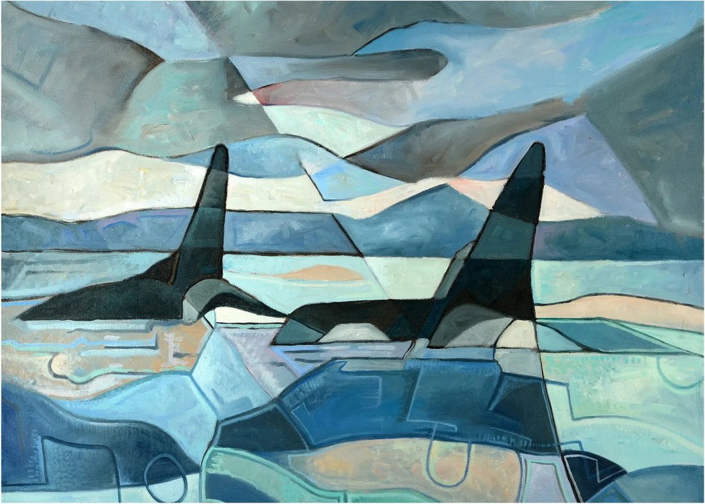 Tablou pe sticlă - Balene (70x50 cm)