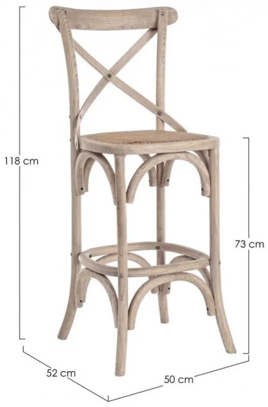 Scaun de bar natural din rachita si lemn de Ulm, Cross Bizzotto