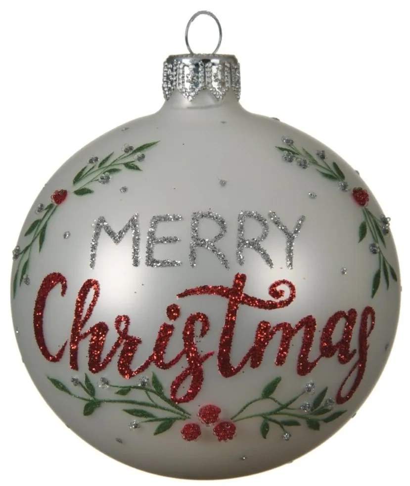Glob Merry Christmas, Decoris, Ø8 cm, sticla, alb