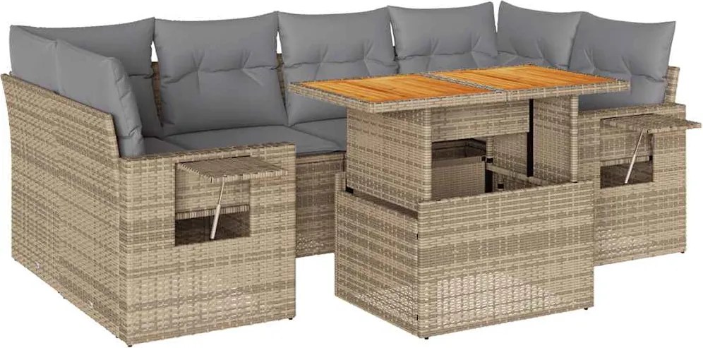 vidaXL Set canapele de grădină, 7 piese, cu perne, bej, poliratan