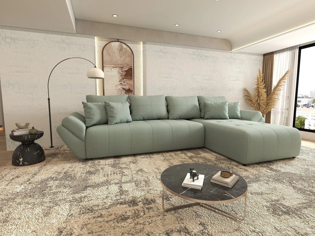 Colțar extensibil dumonde cu ladă de depozitare si sezut confortabil din spuma high-density, Berlin XL Enjoy Mint 350x185 cm II