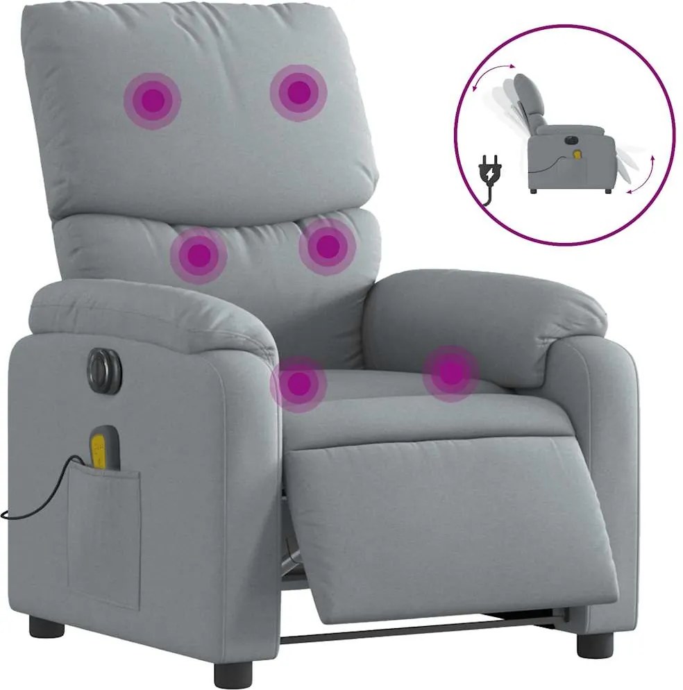 vidaXL Fotoliu electric de masaj rabatabil, gri deschis, microfibră