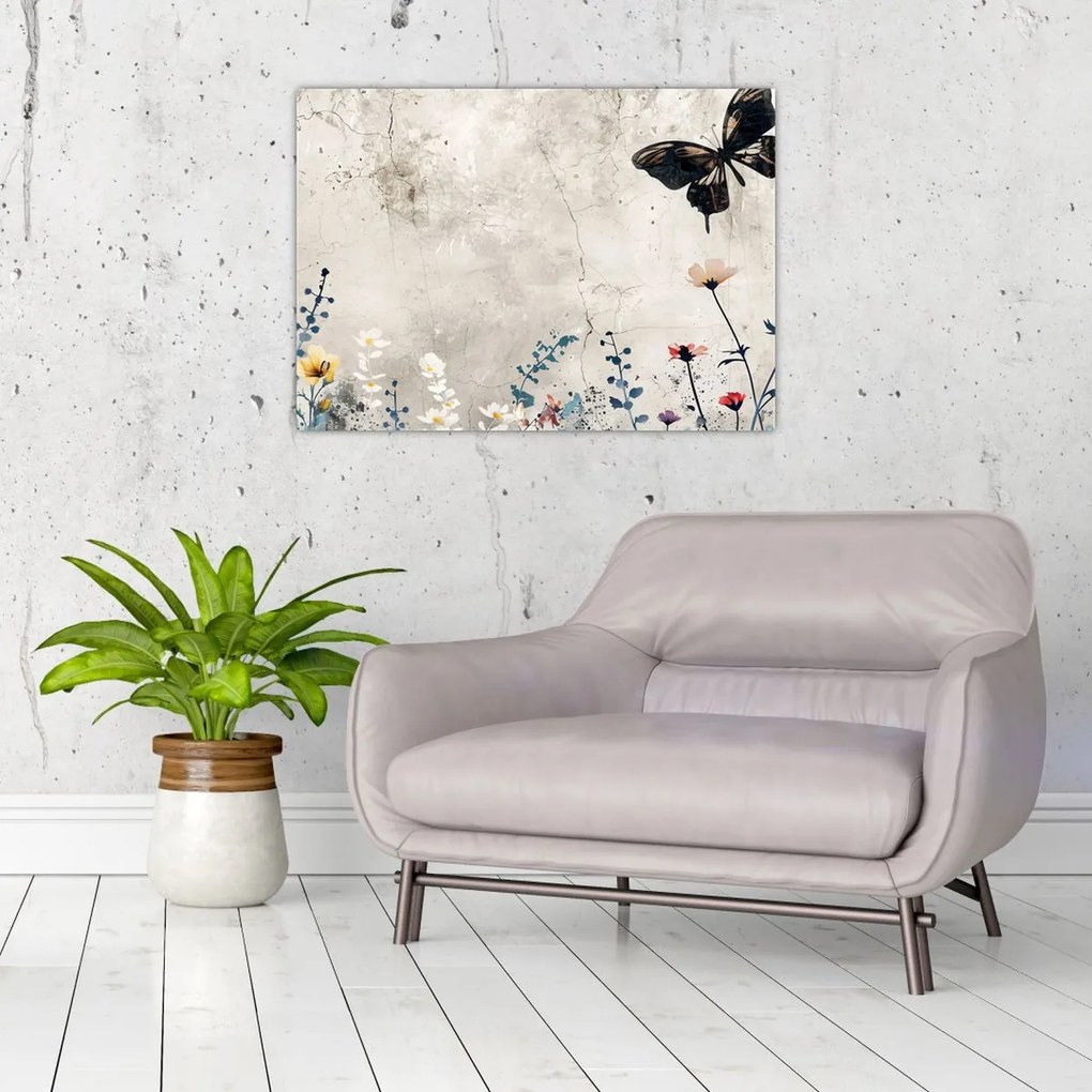 Tablou pe sticlă - Pajiște în beton (70x50 cm)