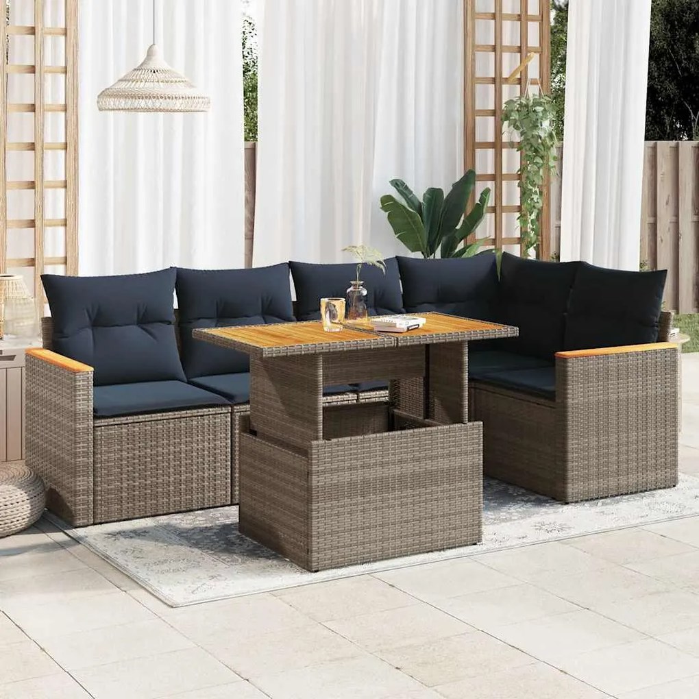 vidaXL Set mobilier grădină cu perne, 6 piese, gri, poliratan