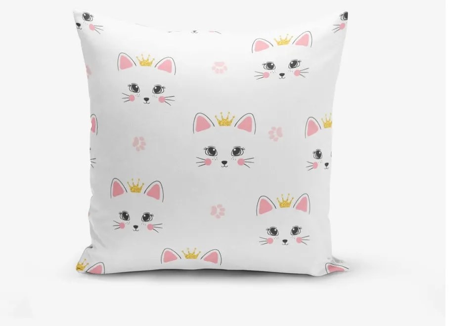 Față de pernă pentru copii 43x43 cm White Pink Cat – Mila Home