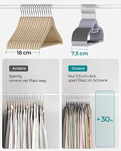 Set de 50 umerase din plastic, Songmics, Gri-Argintiu, 42x21.5x0.5 cm