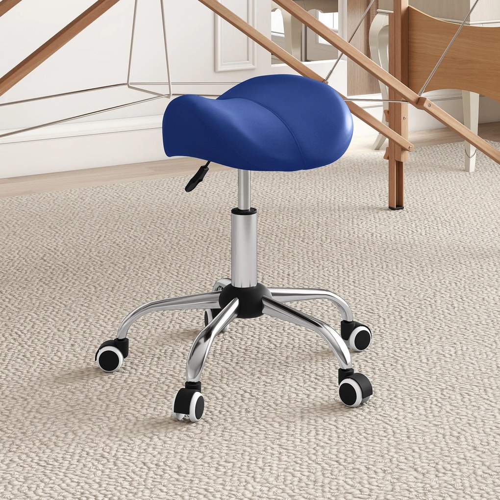 HOMCOM Taburet cu role, scaun de lucru cu înălțime reglabilă 49-61 cm și șezut ergonomic, 52x53x49-61cm, bleu | Aosom Romania