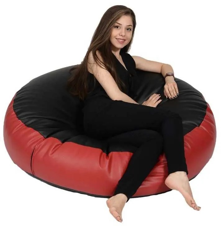 Fotoliu Relaxo XL , Material Piele ecologica - Black & Red