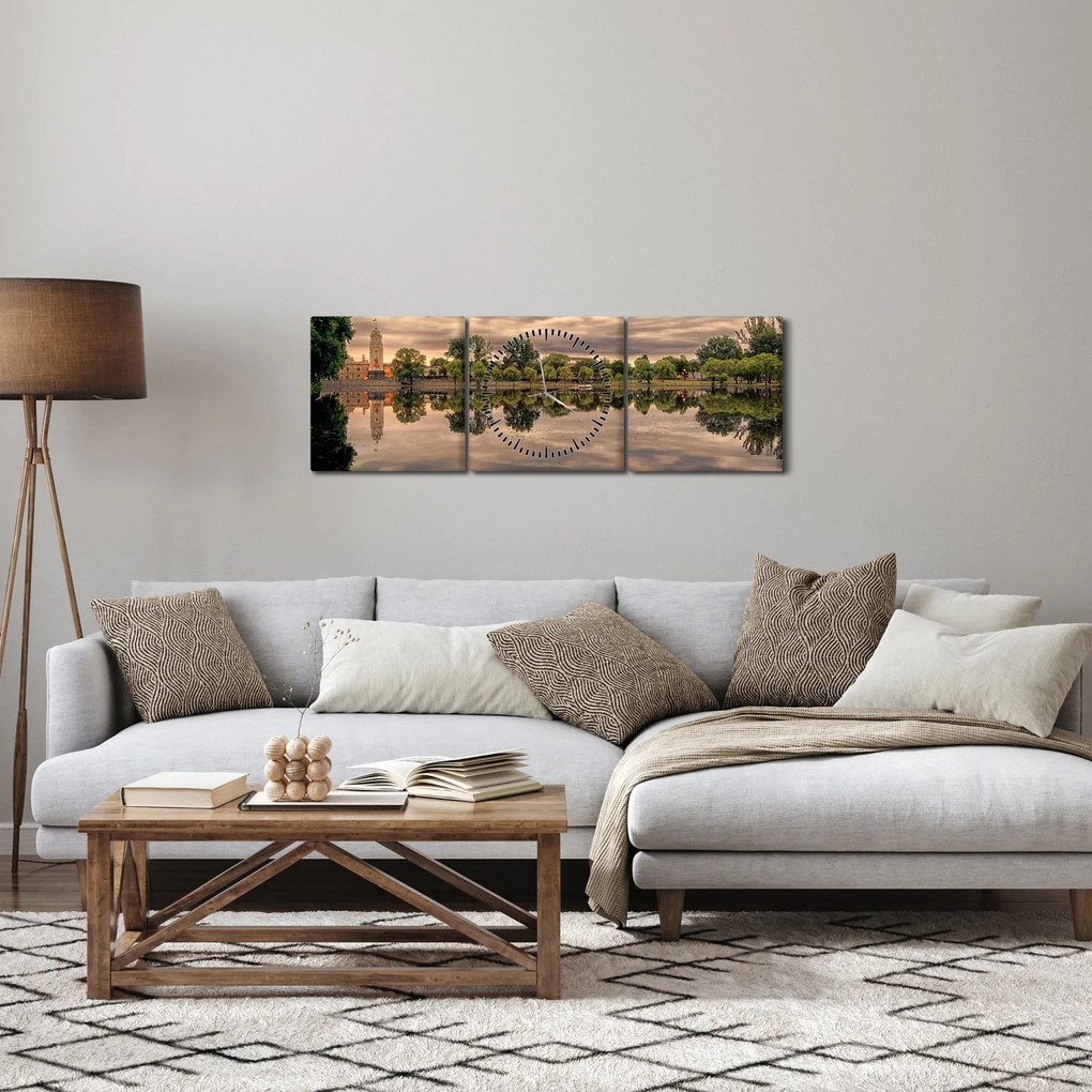 Tablou cu lac și copaci (cu ceas) (90x30 cm)