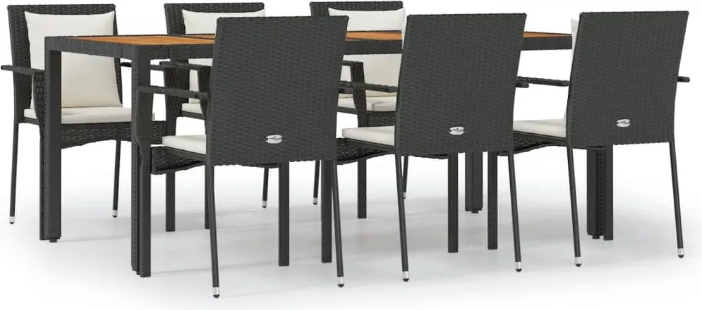 vidaXL Set mobilier de grădină cu perne, 7 piese, negru, poliratan