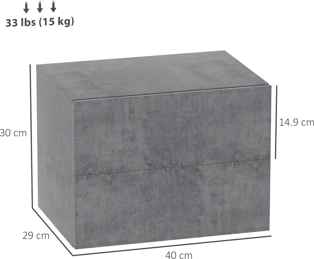 HOMCOM Set de 2 Noptiere Suspendate cu 2 Sertare, 40x29x30 cm, Gri | Aosom Romania