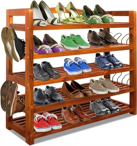 Raft pentru pantofi RUSTIC, 5 polițe, 75x26x82cm, maro natural Casaria