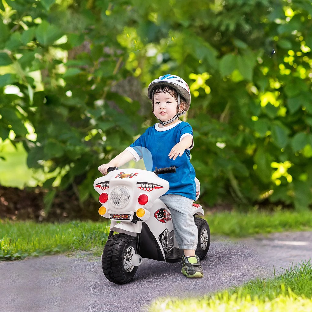 Motocicleta Electrica pentru copii HOMCOM 18-36 luni, baterie de 6V, PP Otel, Alba | AOSOM RO