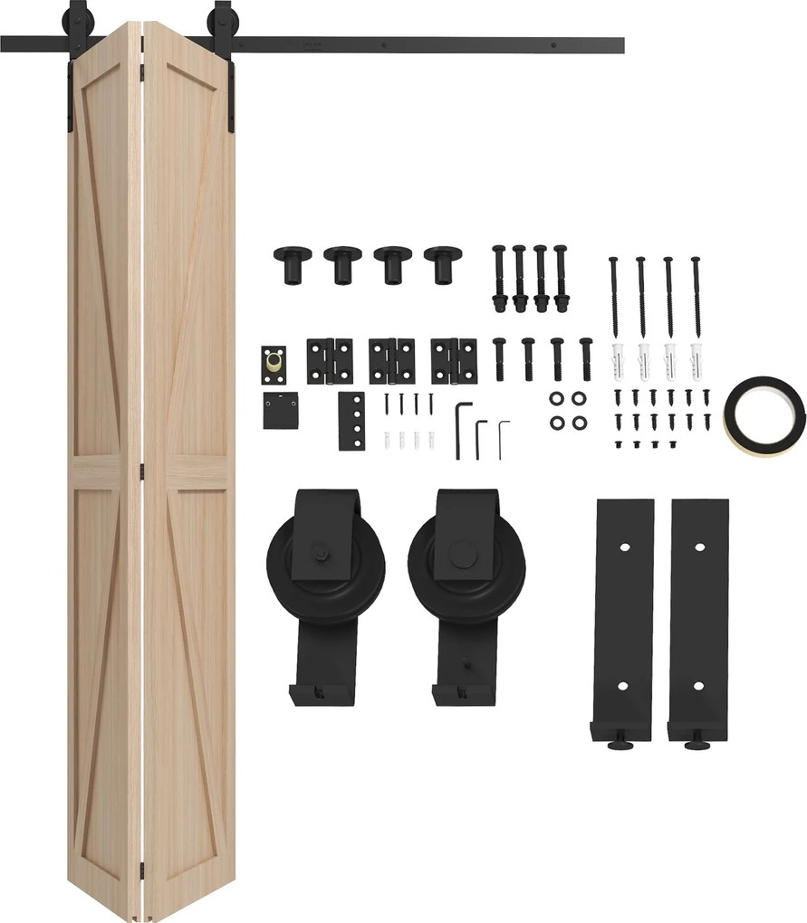 HOMCOM Kit pentru ușă glisantă pliabilă, oțel carbon, negru, 152,5x0,5x4 cm | Aosom Romania
