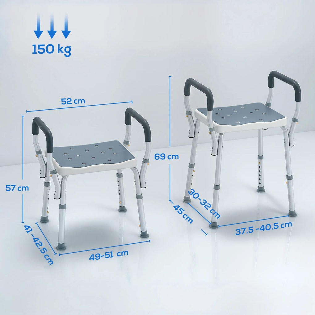 HOMCOM Scaun Reglabil de Duș cu Mânere, Multicolor | Aosom Romania