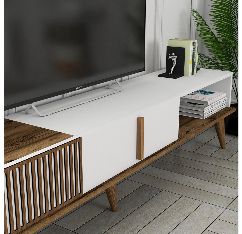 Masă TV/Dulap Tepeve (Nuc + alb) . 1095455